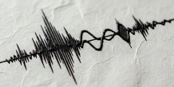 A macro view of an audio waveform printed on textured paper